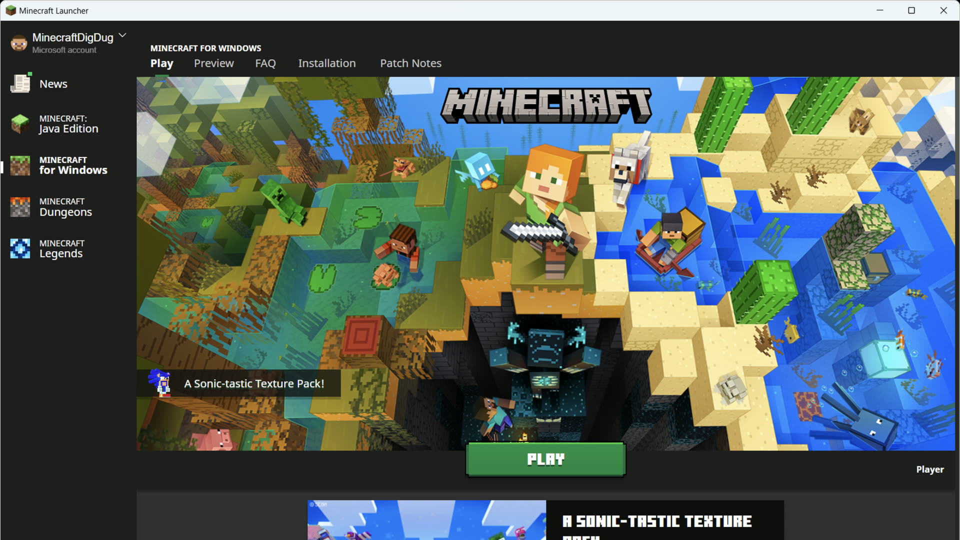Bedrock Edition Play screen