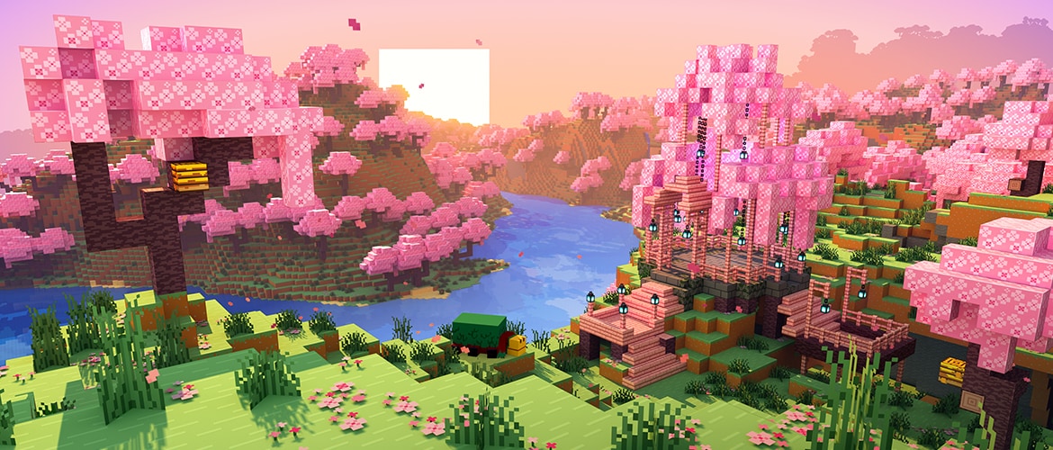 Cherry Grove scene from the Minecraft Overworld